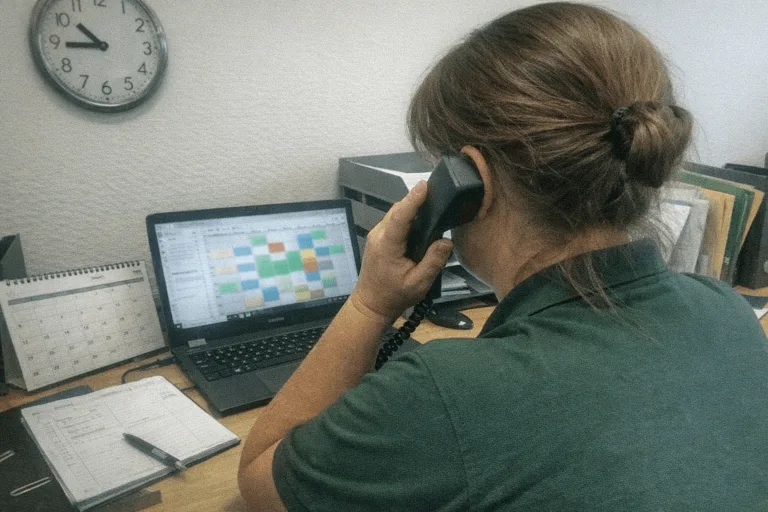 Techniker koordiniert telefonisch einen Notdiensttermin bei Bettwanzenbefall