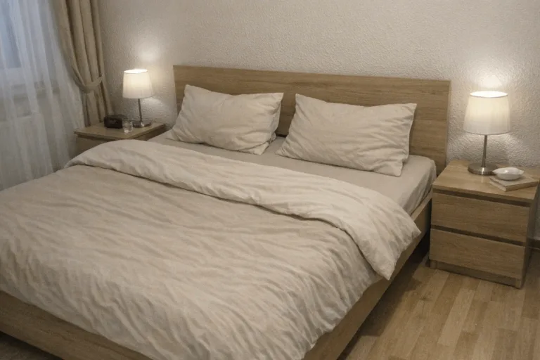 Ruhiges, ordentliches Schlafzimmer vermittelt Sicherheit, Geborgenheit und spürbare Erleichterung.