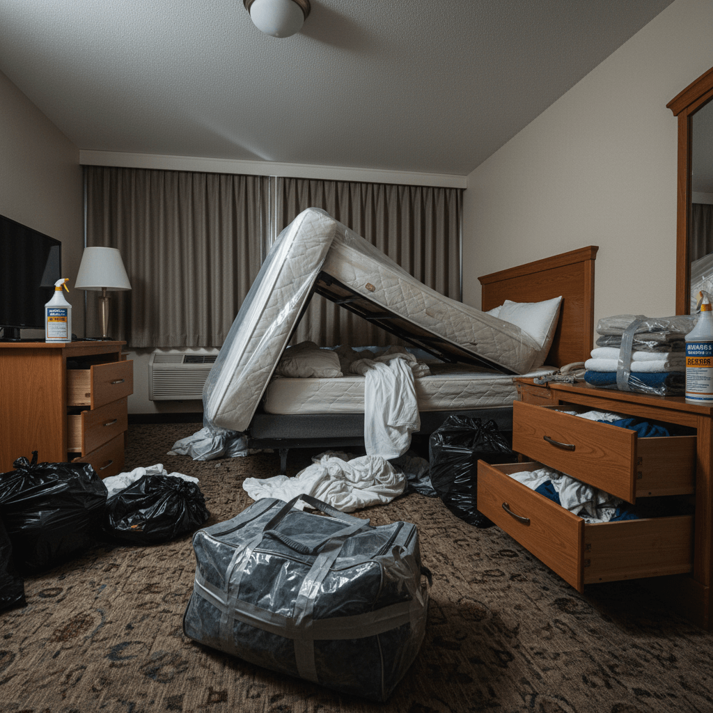 Vorbereitung eines Hotelzimmers für die Schädlingsbekämpfung