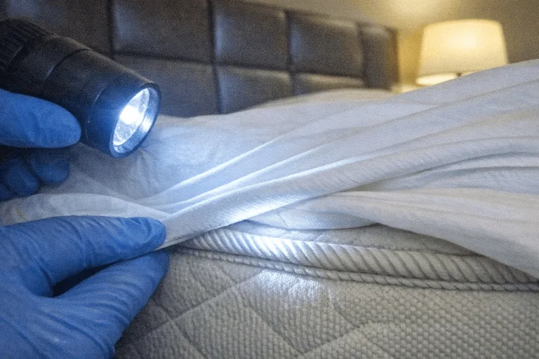 Detaillierte Inspektion eines Hotelzimmers zur Identifikation von Verstecken