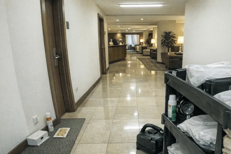 Sauberer Hotelkorridor in Köln für professionelle Bettwanzenbekämpfung